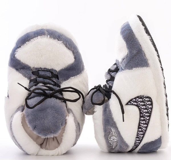 White and Grey Athletic Slippers
