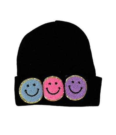 Lola + The Boys Hat Black Happy  Emoji Beanie