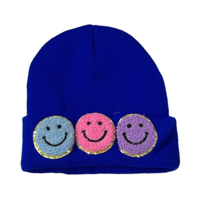 Lola + The Boys Hat Blue Happy  Emoji Beanie
