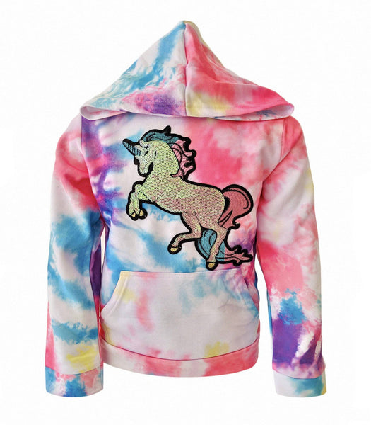 Girls Rainbow Tie Dye Unicorn Hoodie Lola and The Boys - Main Image