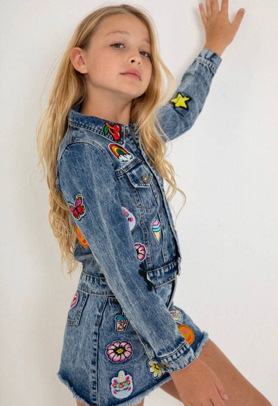 Girl's Lola & The Boys All About The Patch Denim Jacket, Size 6 - Blue