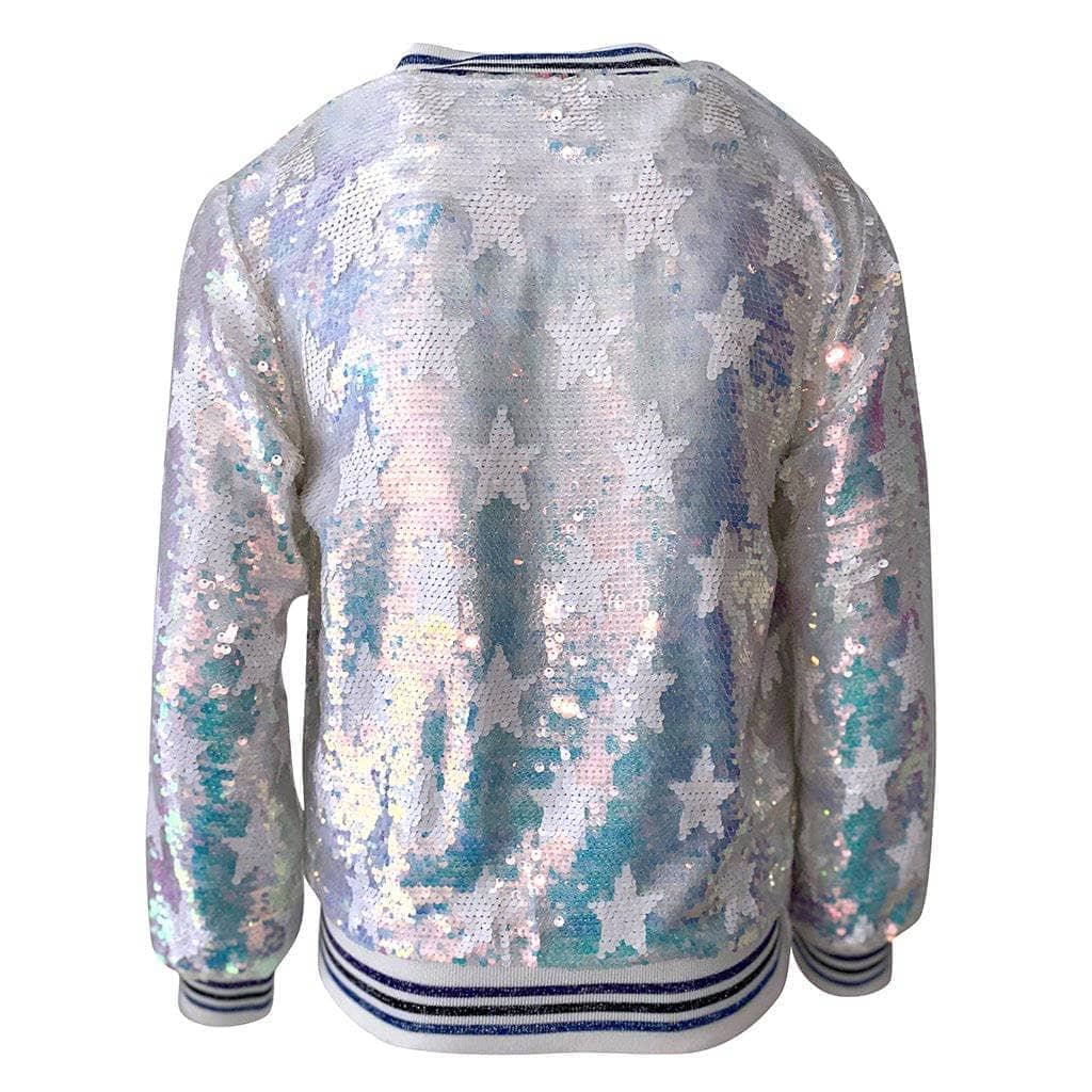 Girl's Mermaid Scales Holographic Sequin Bomber Jacket
