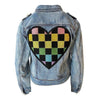 Lola + The Boys Jackets & Bombers 2 Crystal Checkered Heart Denim Jacket