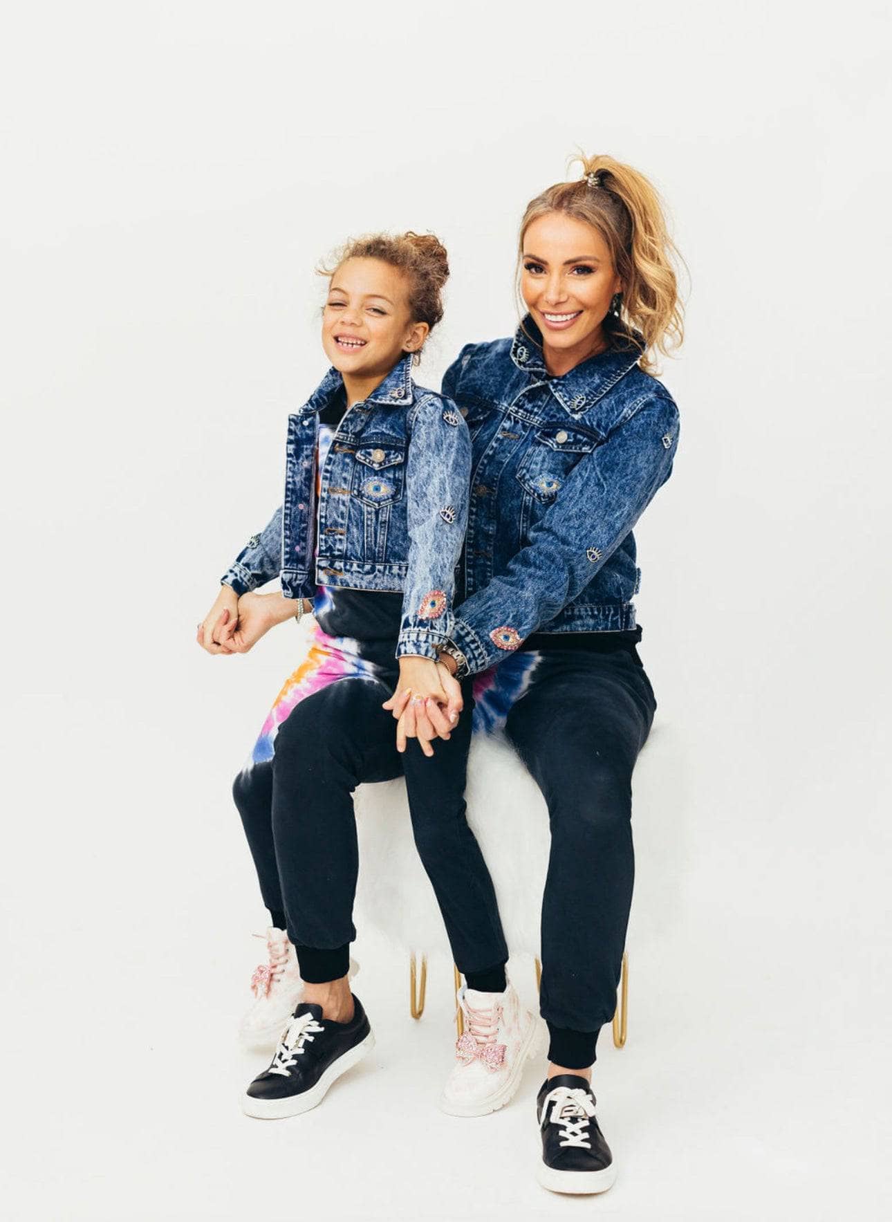 Lola + The Boys Beaded Crystal Fruit Crop Denim Jacket