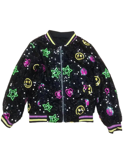 Lola + The Boys Jackets & Bombers Peace and Love Sequin Bomber (Pre Order Ships 10/29)