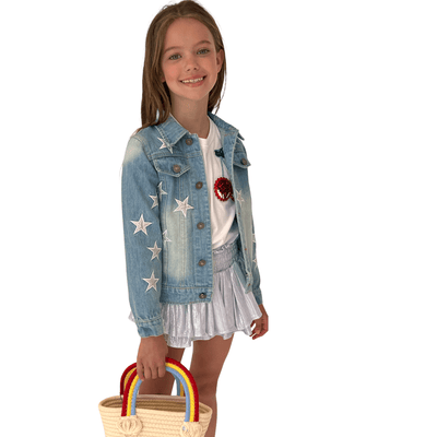 Lola + The Boys Jackets & Bombers Star Leather Patched Denim Jacket