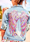 Lola & The Boys Jackets & Bombers Women's Neon Angel Wings Denim Jacket