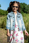 Lola + The Boys Jackets & Bombers Adult Small / Blue Women's Star Leather Patched Denim Jacket