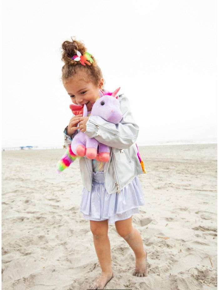 Lola + The Boys Metallic Rainbow Silver Moto Jacket