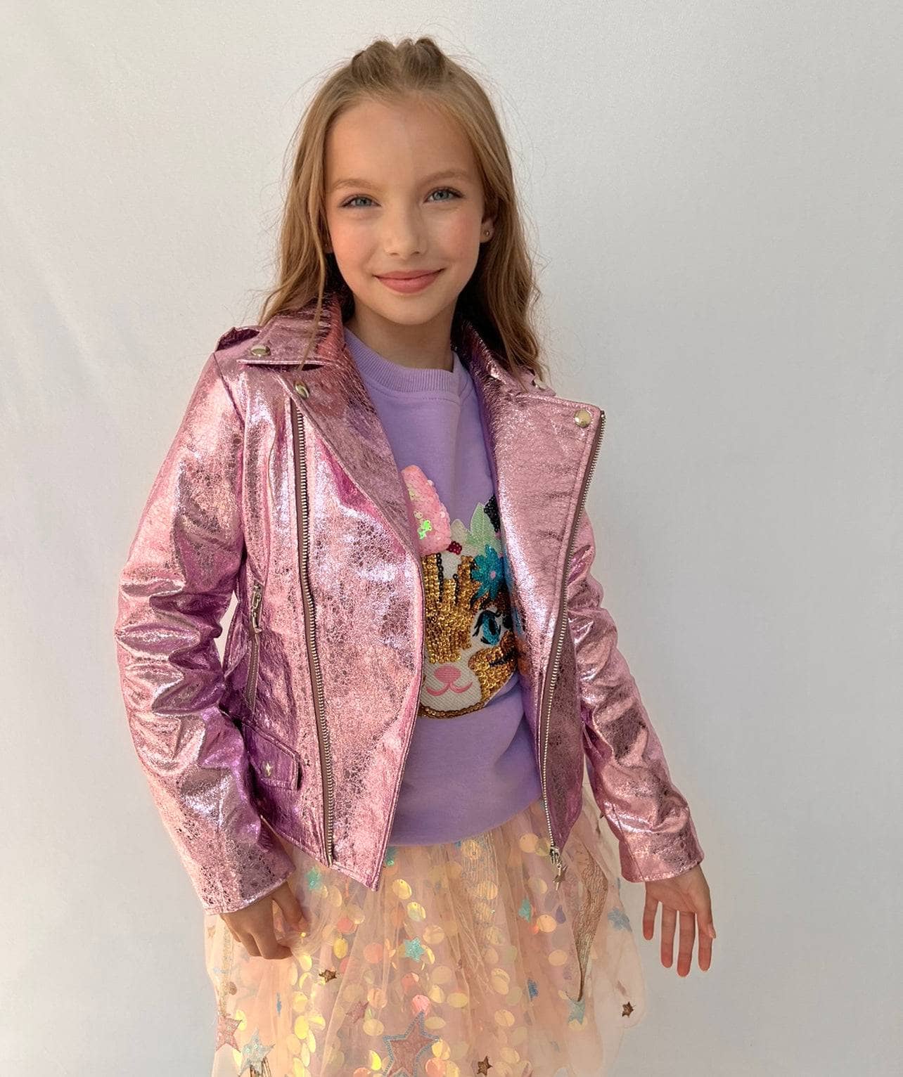 Metallic pink moto on sale jacket