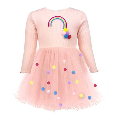 Lola & The Boys Midi Rainbow & Pom Pom Dress