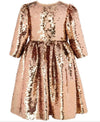 Lola & The Boys Midi Rose Gold Sequin Flip Party Dress