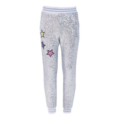 Lola + The Boys Pants Silver Sequin Star Joggers