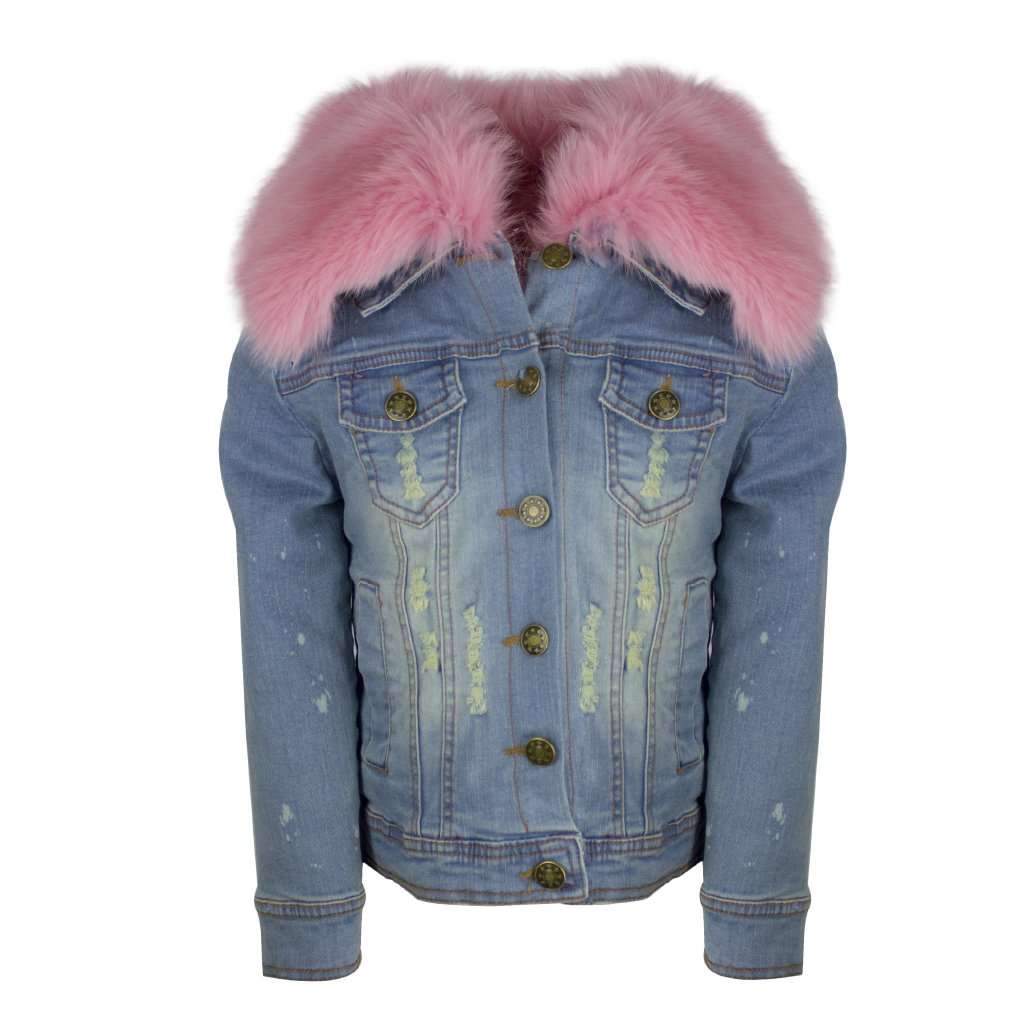 Leeds så justering Women's Distressed Denim Fur Jacket