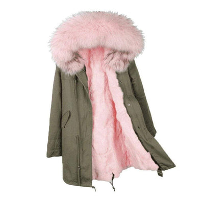Lola & The Boys Parkas & Furs S / Muted Green/Baby Pink Fur Women's Muted Green Faux Fur Parka- Pre-Order
