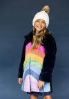 Lola + The Boys Parkas & Furs Womens Rainbow Faux Fur Midi Coat