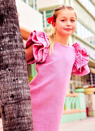 Lola + The Boys Pink Princess Ruffle Denim dress