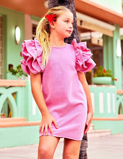 Lola + The Boys Pink Princess Ruffle Denim dress