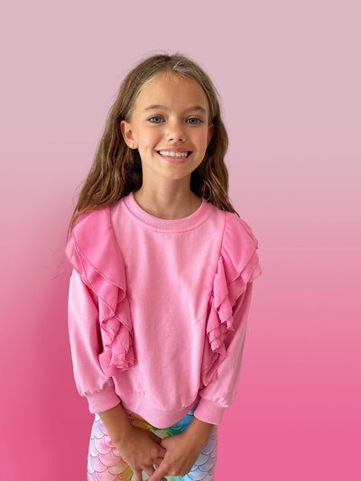 Lola + The Boys Pink ruffle sleeve sweatshirt