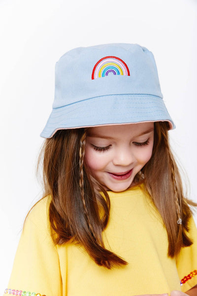 Lola + The Boys Teal Light Blue Rainbow Bucket Hat Reversible