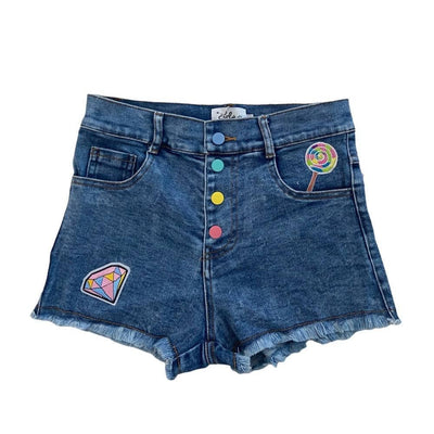 Lola + The Boys Rainbow Buttons Denim Shorts