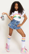 Lola + The Boys Rainbow Buttons Denim Shorts