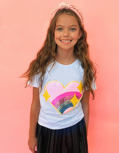 Lola + The Boys Rainbow Sparkle Heart T-Shirt