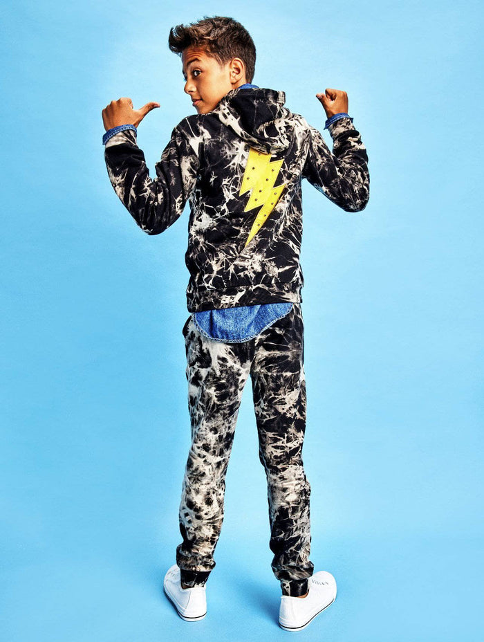 Lola + The Boys Set Thunder bolt tie dye jogger set
