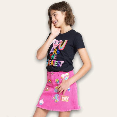 Lola + The Boys Skirts All About Patch Hot Pink Denim Skirt