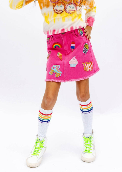 All About Patch Hot Pink Denim Skirt - Main Image