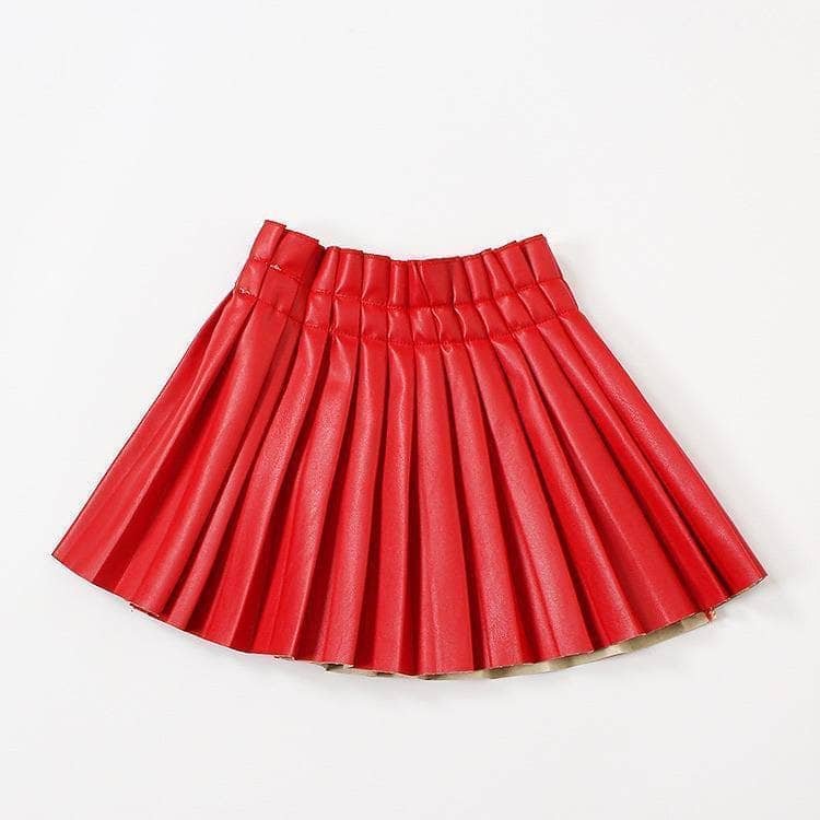 Red Pleated Vegan Leather Skirt