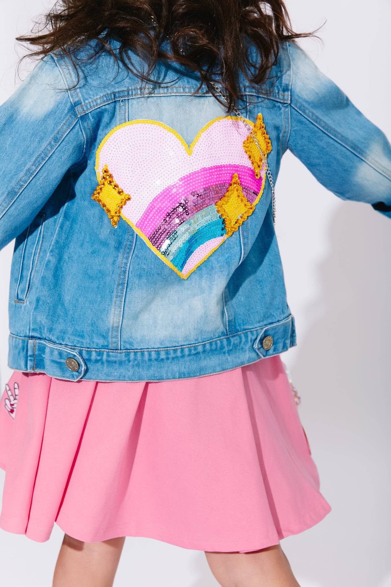 Lola + The Boys Beaded Crystal Fruit Crop Denim Jacket