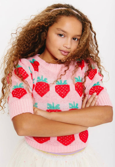 Lola + The Boys Strawberry Puff Sleeve Sweater