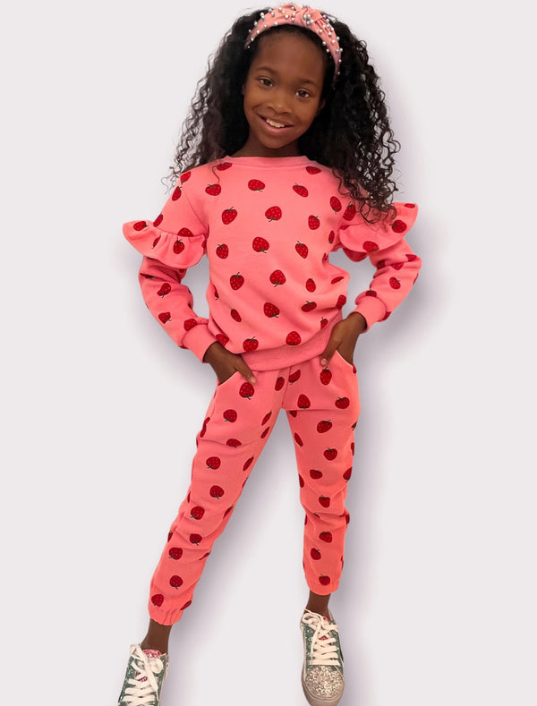 Strawberry Ruffle Joggers Set