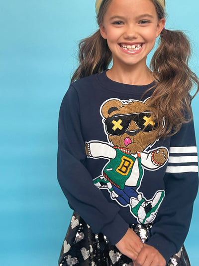Lola + The Boys Sweaters & Sweatshirts Teddy Athletic Patch Navy Sweatshirt