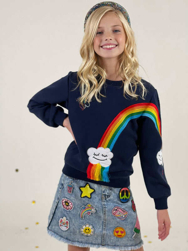 Womens Smiley Cloud Rainbow Sweatshirt