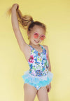 Lola + The Boys swim Butterfly Garden Floral and Tulle Swimsuit and Swim Cap