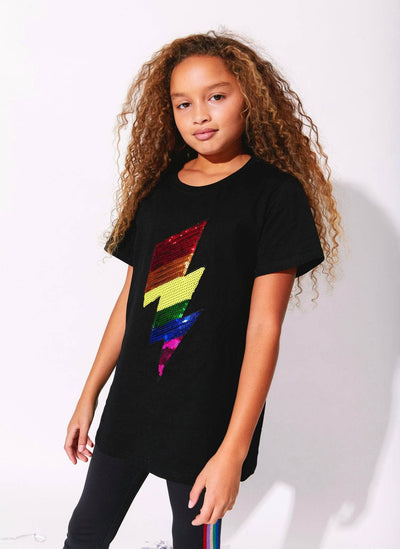 Lola + The Boys Tees Rainbow Lightning Bolt Sequin T-Shirt