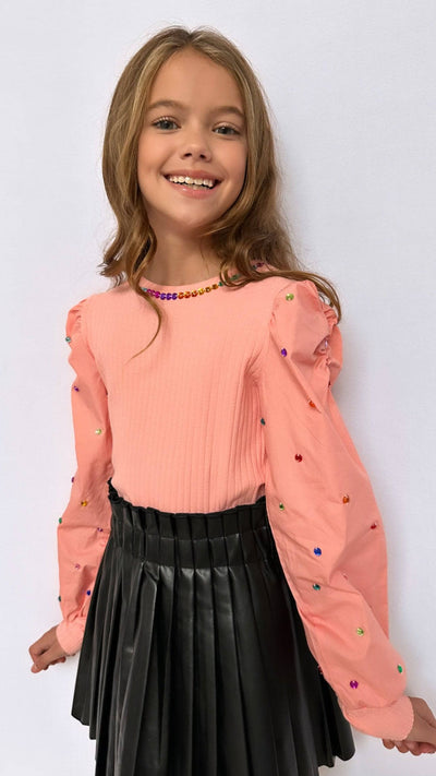 Lola + The Boys Top Gem Queen Puff Sleeve Blouse Pink