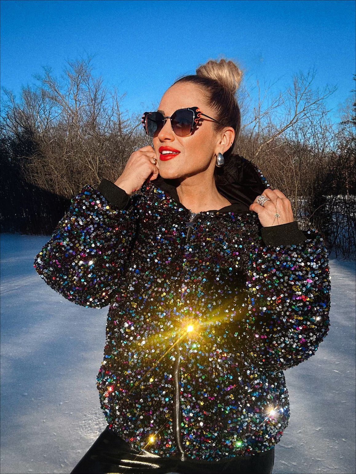 Sequined Hooded Jacket