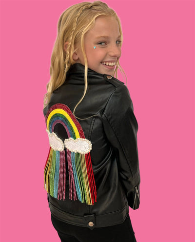 Lola + The Boys Womens Crystal Rain Leather Jacket