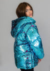 Lola + The Boys Womens Magic Sequin Flip Puffer Coat